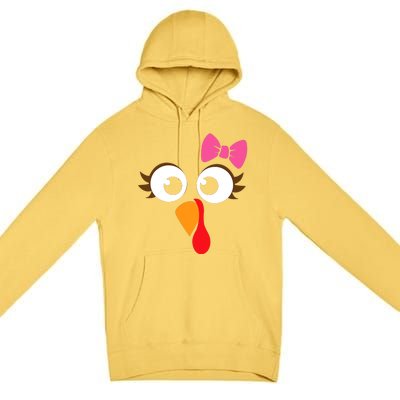 Turkey Face Girl Pink Bow Thanksgiving Gift Premium Pullover Hoodie