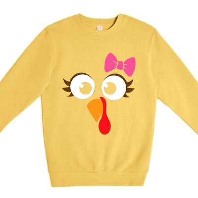 Turkey Face Girl Pink Bow Thanksgiving Gift Premium Crewneck Sweatshirt