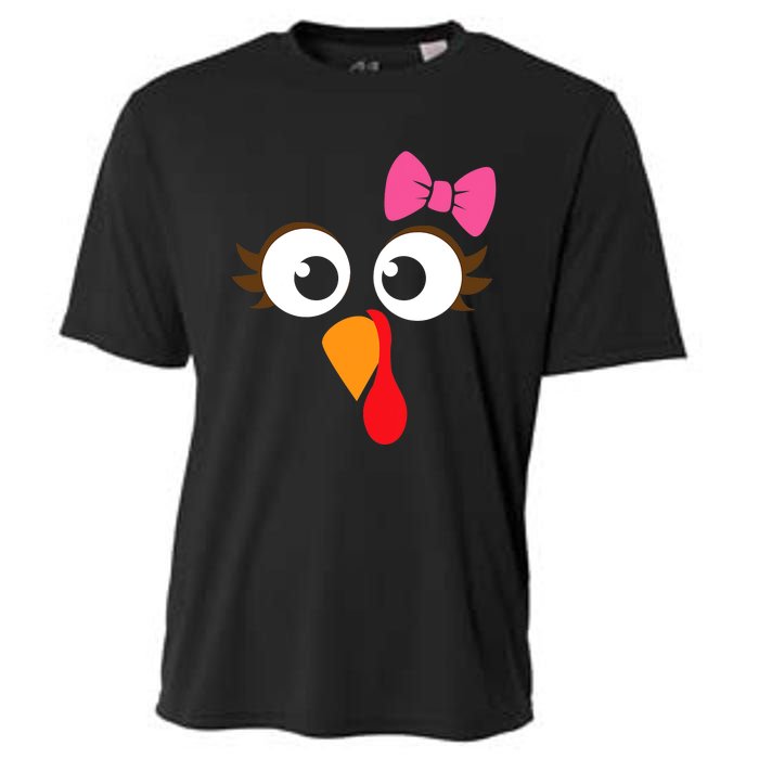 Turkey Face Girl Pink Bow Thanksgiving Gift Cooling Performance Crew T-Shirt