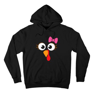 Turkey Face Girl Pink Bow Thanksgiving Gift Hoodie