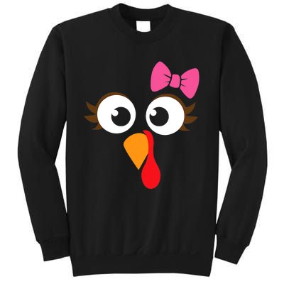 Turkey Face Girl Pink Bow Thanksgiving Gift Sweatshirt