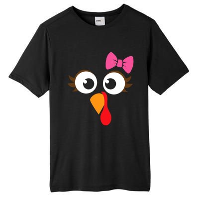 Turkey Face Girl Pink Bow Thanksgiving Gift Tall Fusion ChromaSoft Performance T-Shirt