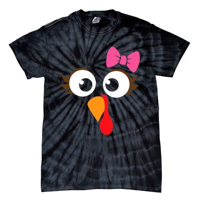 Turkey Face Girl Pink Bow Thanksgiving Gift Tie-Dye T-Shirt