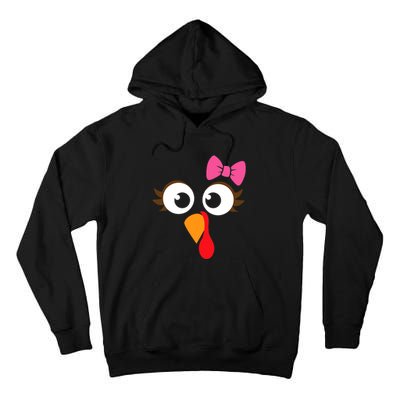 Turkey Face Girl Pink Bow Thanksgiving Gift Tall Hoodie