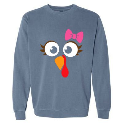 Turkey Face Girl Pink Bow Thanksgiving Gift Garment-Dyed Sweatshirt