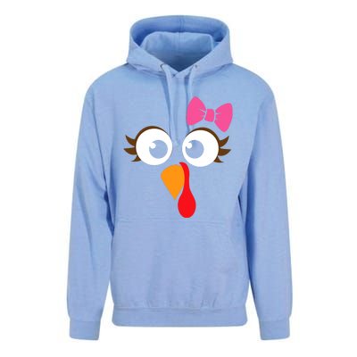 Turkey Face Girl Pink Bow Thanksgiving Gift Unisex Surf Hoodie