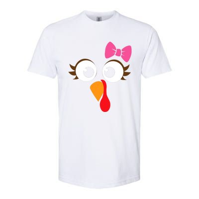 Turkey Face Girl Pink Bow Thanksgiving Gift Softstyle® CVC T-Shirt