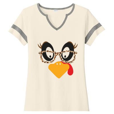 Turkey Face Glasses Turkey Thanksgiving Ladies Halftime Notch Neck Tee