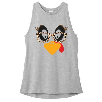 Turkey Face Glasses Turkey Thanksgiving Ladies PosiCharge Tri-Blend Wicking Tank