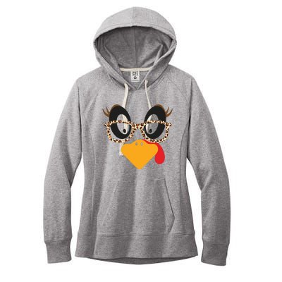 Turkey Face Glasses Turkey Thanksgiving Women's Fleece Hoodie