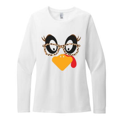 Turkey Face Glasses Turkey Thanksgiving Womens CVC Long Sleeve Shirt