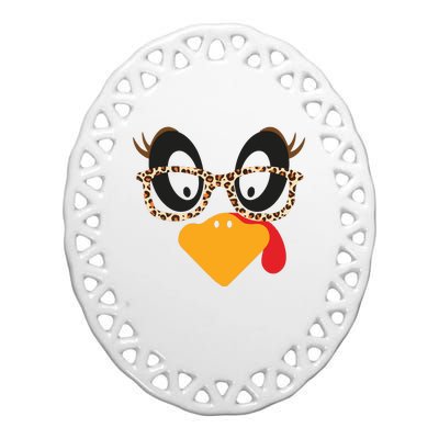 Turkey Face Glasses Turkey Thanksgiving Ceramic Oval Ornament