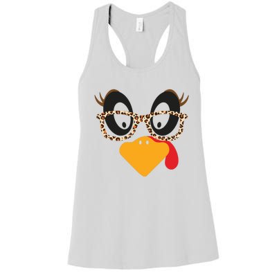 Turkey Face Glasses Turkey Thanksgiving Women's Racerback Tank