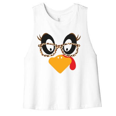 Turkey Face Glasses Turkey Thanksgiving Women's Racerback Cropped Tank