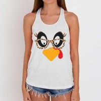 Turkey Face Glasses Turkey Thanksgiving Women's Knotted Racerback Tank