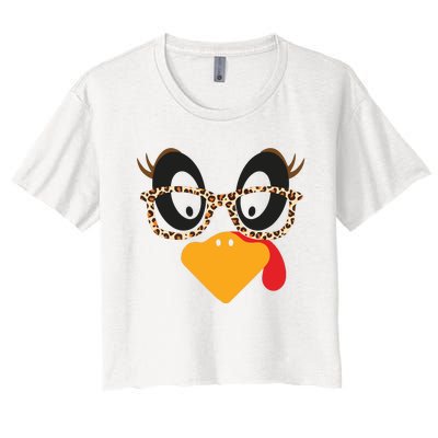 Turkey Face Glasses Turkey Thanksgiving Women's Crop Top Tee