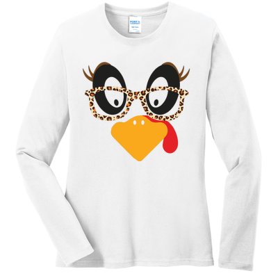 Turkey Face Glasses Turkey Thanksgiving Ladies Long Sleeve Shirt