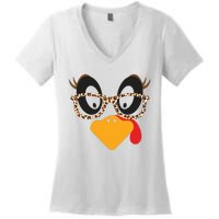 Turkey Face Glasses Turkey Thanksgiving Women's V-Neck T-Shirt