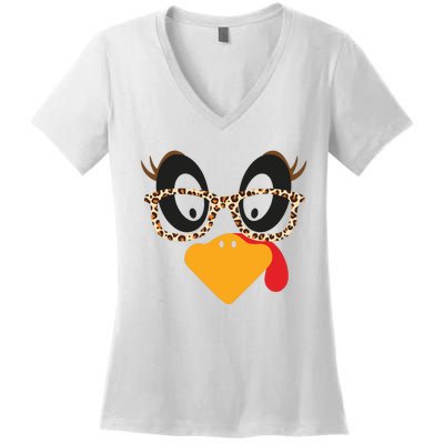 Turkey Face Glasses Turkey Thanksgiving Women's V-Neck T-Shirt