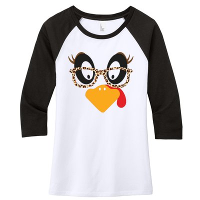 Turkey Face Glasses Turkey Thanksgiving Women's Tri-Blend 3/4-Sleeve Raglan Shirt