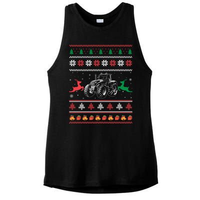 Tractor Farming Holiday Clothes Funny Farmer Ugly Christmas Great Gift Ladies PosiCharge Tri-Blend Wicking Tank