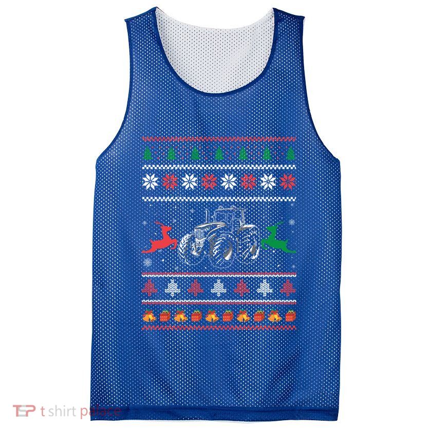 Tractor Farming Holiday Clothes Funny Farmer Ugly Christmas Great Gift Mesh Reversible Basketball Jersey Tank
