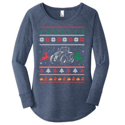 Tractor Farming Holiday Clothes Funny Farmer Ugly Christmas Great Gift Women's Perfect Tri Tunic Long Sleeve Shirt