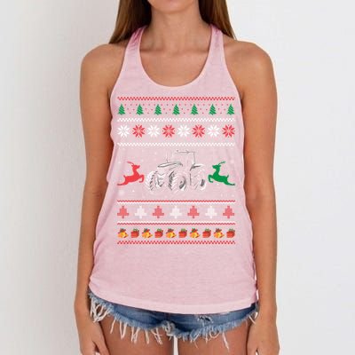 Tractor Farming Holiday Clothes Funny Farmer Ugly Christmas Great Gift Women's Knotted Racerback Tank