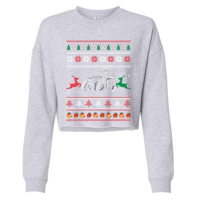 Tractor Farming Holiday Clothes Funny Farmer Ugly Christmas Great Gift Cropped Pullover Crew