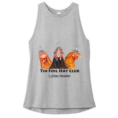 Tin Foil Hat Club Member Chickens Funny Conspiracy Theorist Ladies PosiCharge Tri-Blend Wicking Tank