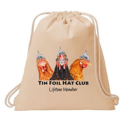 Tin Foil Hat Club Member Chickens Funny Conspiracy Theorist Drawstring Bag