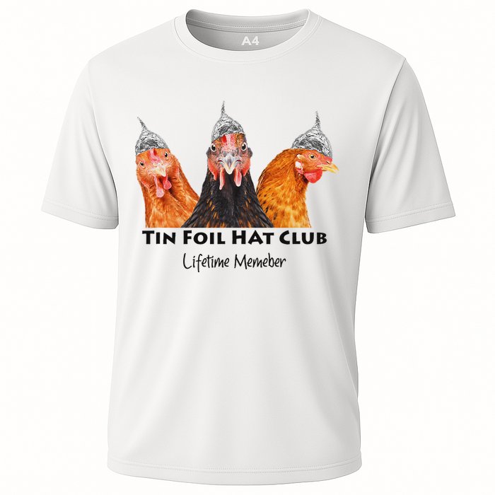 Tin Foil Hat Club Member Chickens Funny Conspiracy Theorist Cooling Performance Crew T-Shirt