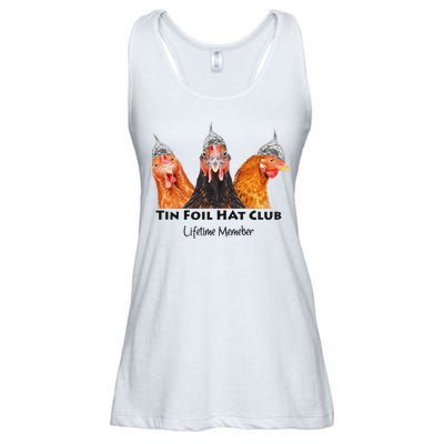 Tin Foil Hat Club Member Chickens Funny Conspiracy Theorist Ladies Essential Flowy Tank