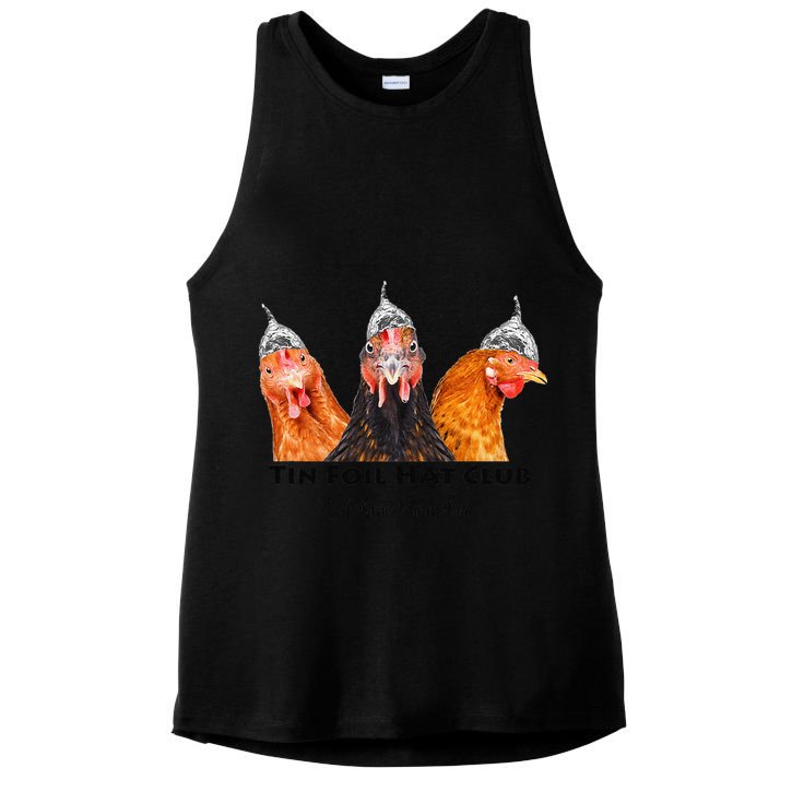 Tin Foil Hat Club Member Chickens Funny Conspiracy Theorist Ladies PosiCharge Tri-Blend Wicking Tank