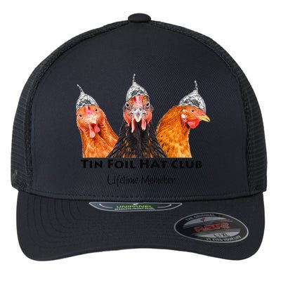 Tin Foil Hat Club Member Chickens Funny Conspiracy Theorist Flexfit Unipanel Trucker Cap