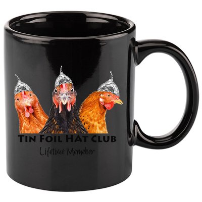 Tin Foil Hat Club Member Chickens Funny Conspiracy Theorist 11oz C Handle Ceramic Mug