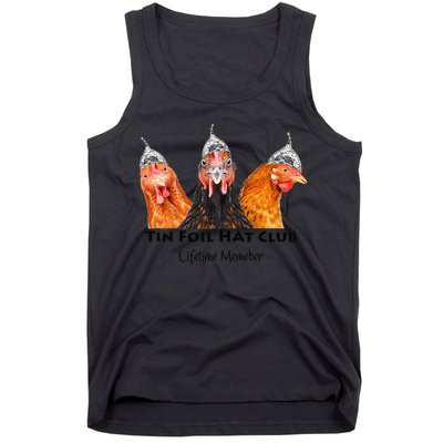 Tin Foil Hat Club Member Chickens Funny Conspiracy Theorist Tank Top