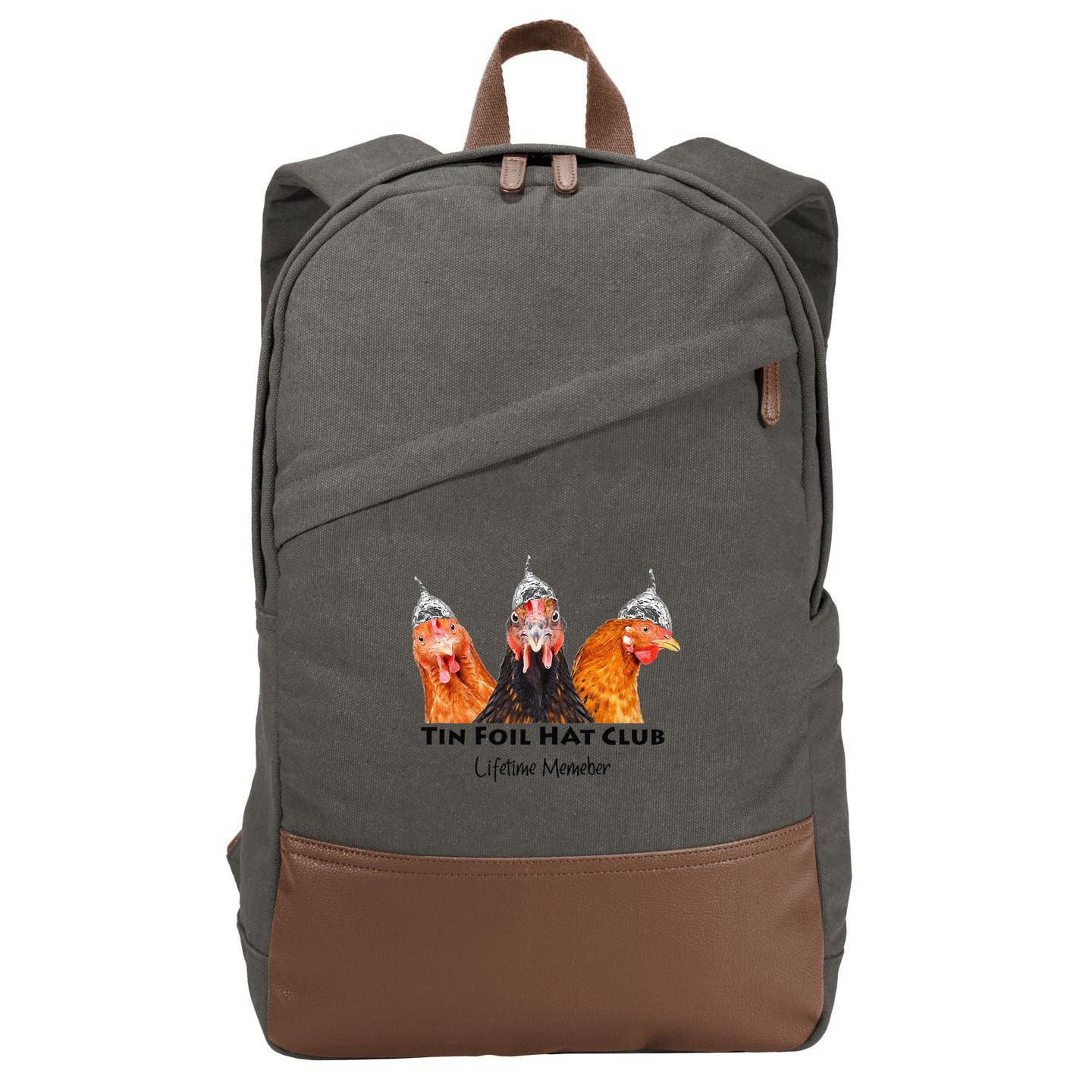 Tin Foil Hat Club Member Chickens Funny Conspiracy Theorist Cotton Canvas Backpack