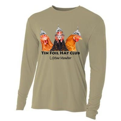 Tin Foil Hat Club Member Chickens Funny Conspiracy Theorist Cooling Performance Long Sleeve Crew