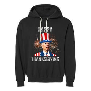 Thanksgiving Funny Happy 4th Of July Anti Joe Biden Garment-Dyed Fleece Hoodie