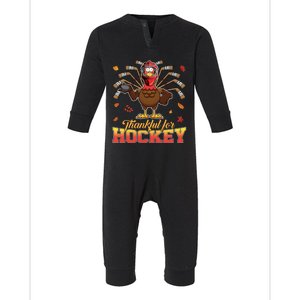 Thankful For Hockey Funny Turkey Thanksgiving Hockey Lover Gift Infant Fleece One Piece