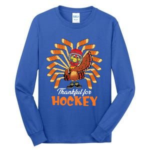 Thankful For Hockey Funny Turkey Thanksgiving Hockey Lover Great Gift Tall Long Sleeve T-Shirt