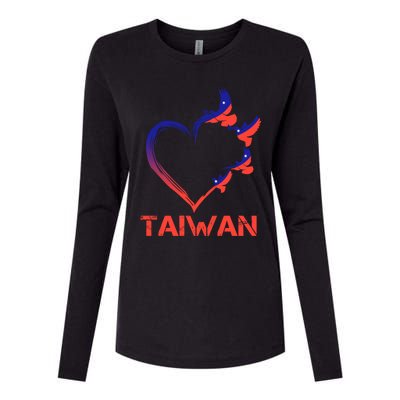 Taiwan Flag Heart Vintage Taiwanese Lovers Taiwan Cute Gift Womens Cotton Relaxed Long Sleeve T-Shirt