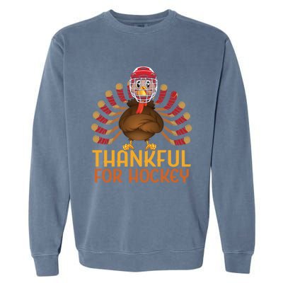 Thankful For Hockey Thanksgiving Dabbing Turkey Gift Garment-Dyed Sweatshirt