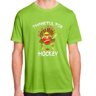 Thankful For Hockey Thanksgiving Funny Turkey Playing Hockey Adult ChromaSoft Performance T-Shirt