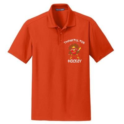 Thankful For Hockey Thanksgiving Funny Turkey Playing Hockey Dry Zone Grid Polo