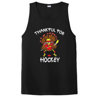 Thankful For Hockey Thanksgiving Funny Turkey Playing Hockey PosiCharge Competitor Tank