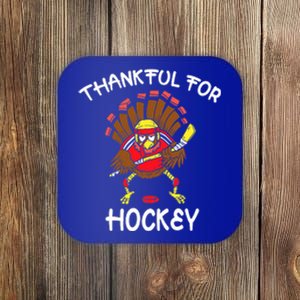 Thankful For Hockey Thanksgiving Funny Turkey Playing Hockey Coaster