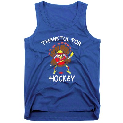 Thankful For Hockey Thanksgiving Funny Turkey Playing Hockey Tank Top