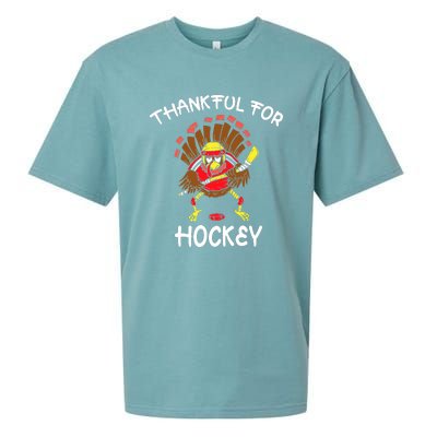 Thankful For Hockey Thanksgiving Funny Turkey Playing Hockey Sueded Cloud Jersey T-Shirt